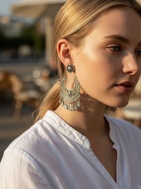 Boho Silver Filigree Chandelier Earrings